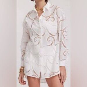 NWT Anne Fontaine Couleur eyelet white long line button down blouse